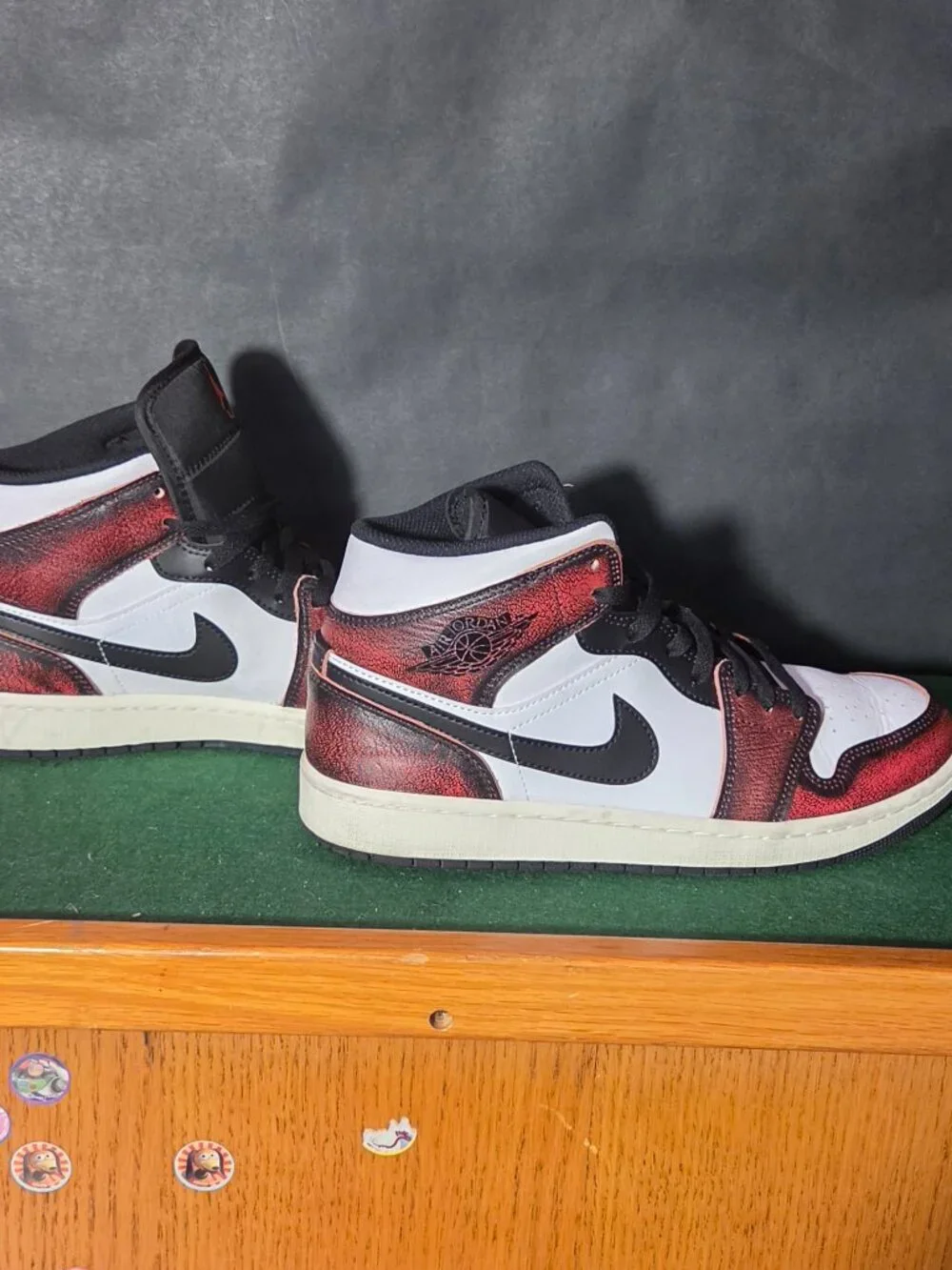Air Jordan 1 Mid SE Red Black Crackle Leather Sneakers
